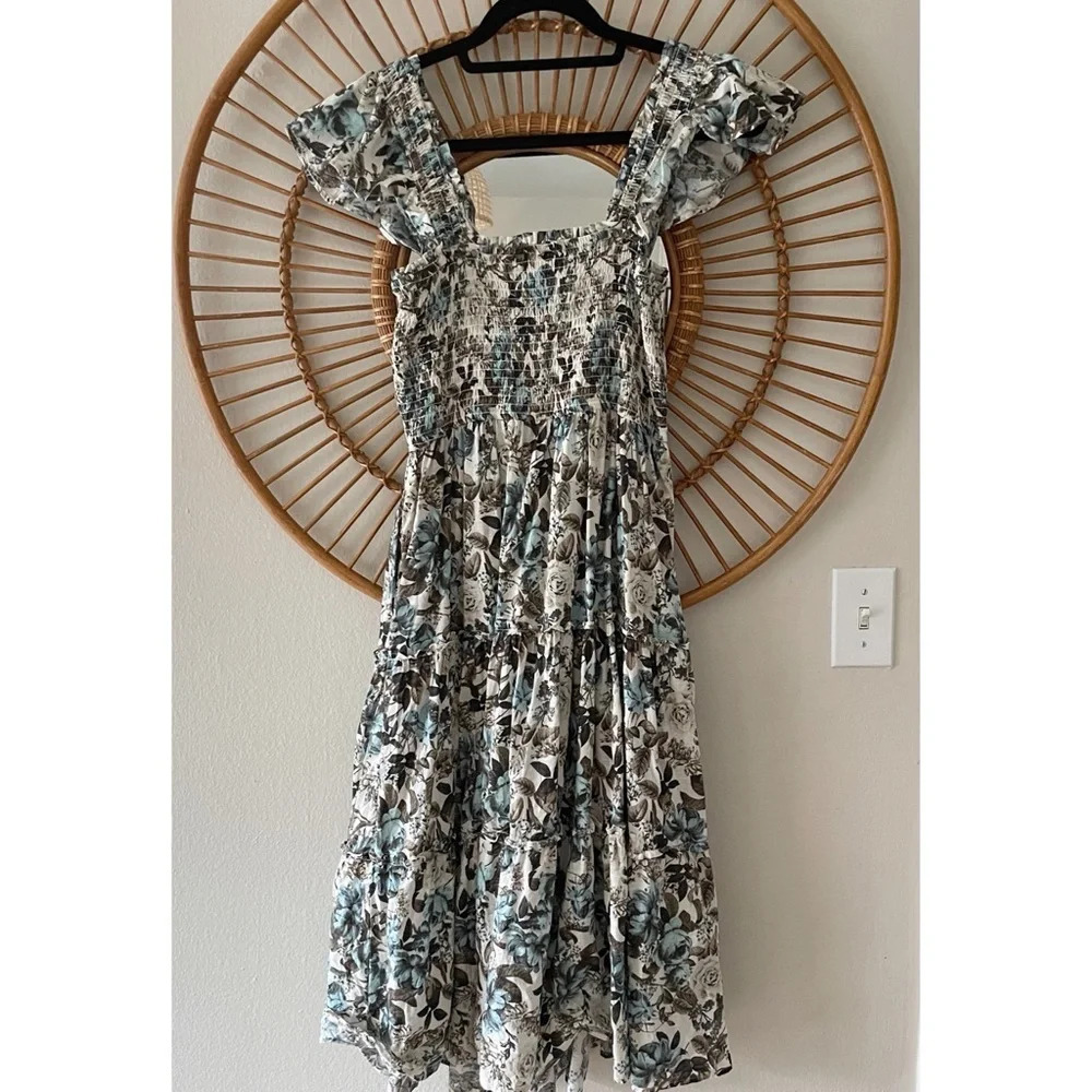Candace Cameron Bure floral midi dress Sz M flutter sleeve layered cottage core